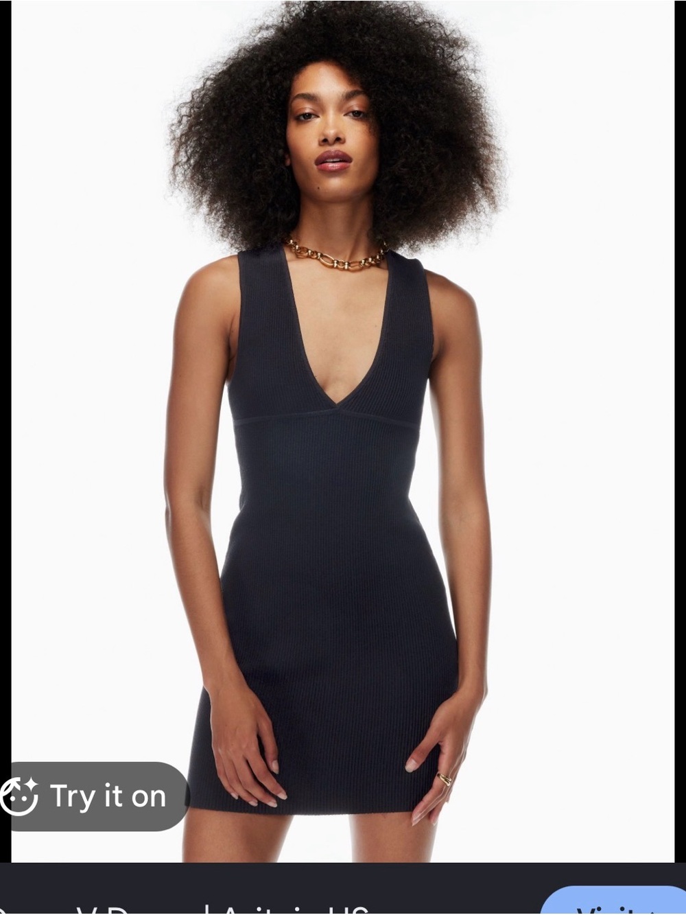 Aritzia Black Ribbed V-Neck Mini bodycon Dress